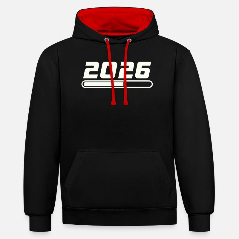 2026 - Sweat à capuche contrasté - noir/rouge
