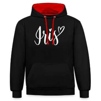 Iris Heart Lettering - Contrast hoodie - black/red - Front - Anna (173cm) & Nico (186cm)