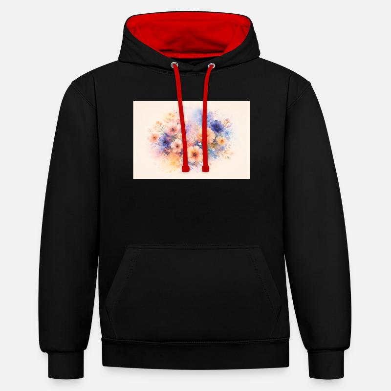 Conception à l’aquarelle - Sweat à capuche contrasté - noir/rouge