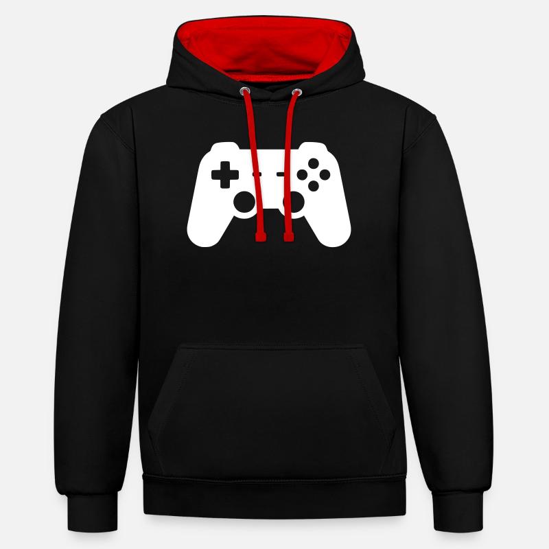 Icône de silhouette de manette - Sweat à capuche contrasté - noir/rouge