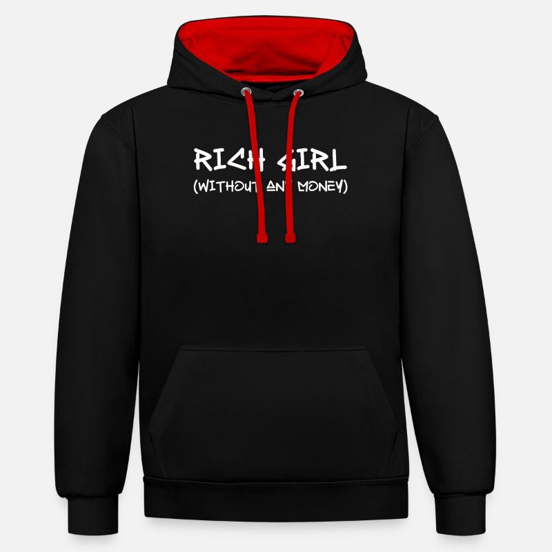 Fille riche sans argent - Sweat à capuche contrasté - noir/rouge