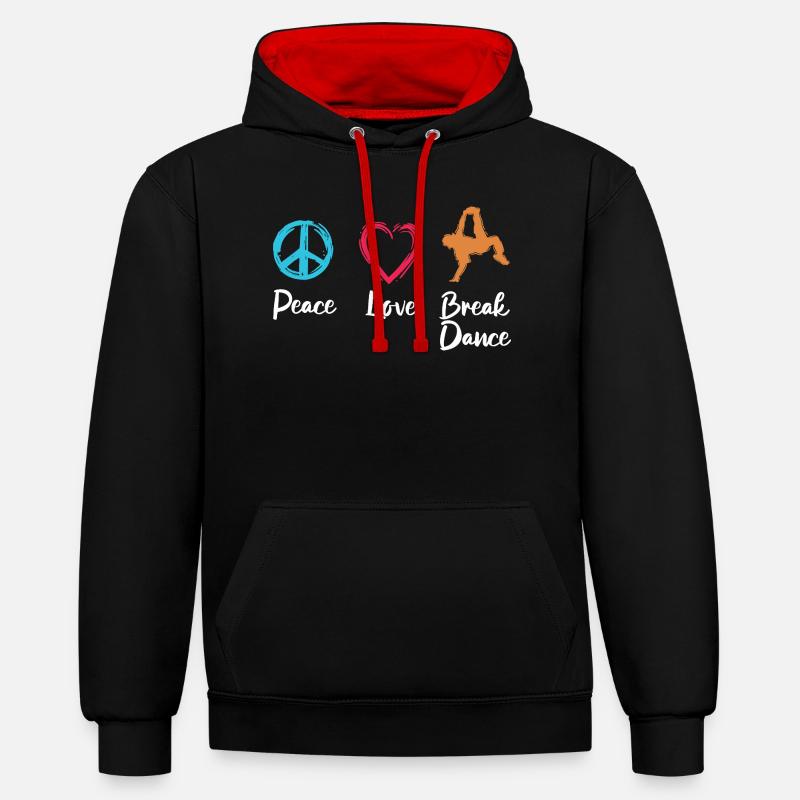 Breakdance Paix Amour - Sweat à capuche contrasté - noir/rouge