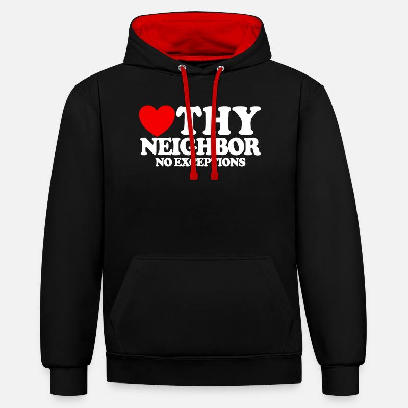 Aimez votre prochain – sans exception. Christian - Sweat à capuche contrasté - noir/rouge
