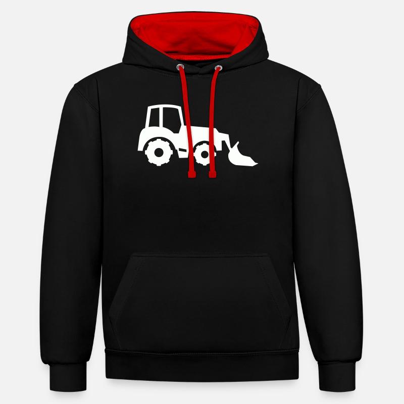 Traktor Silhouette Frontlader - Kontrast-Hoodie - Schwarz/Rot