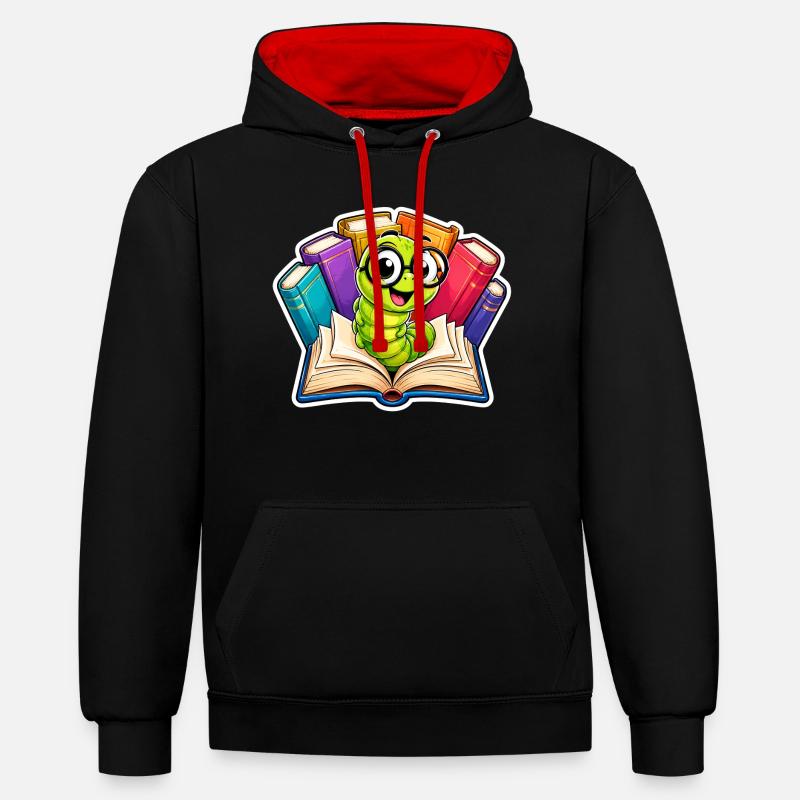 Rat de bibliothèque joyeux - Sweat à capuche contrasté - noir/rouge