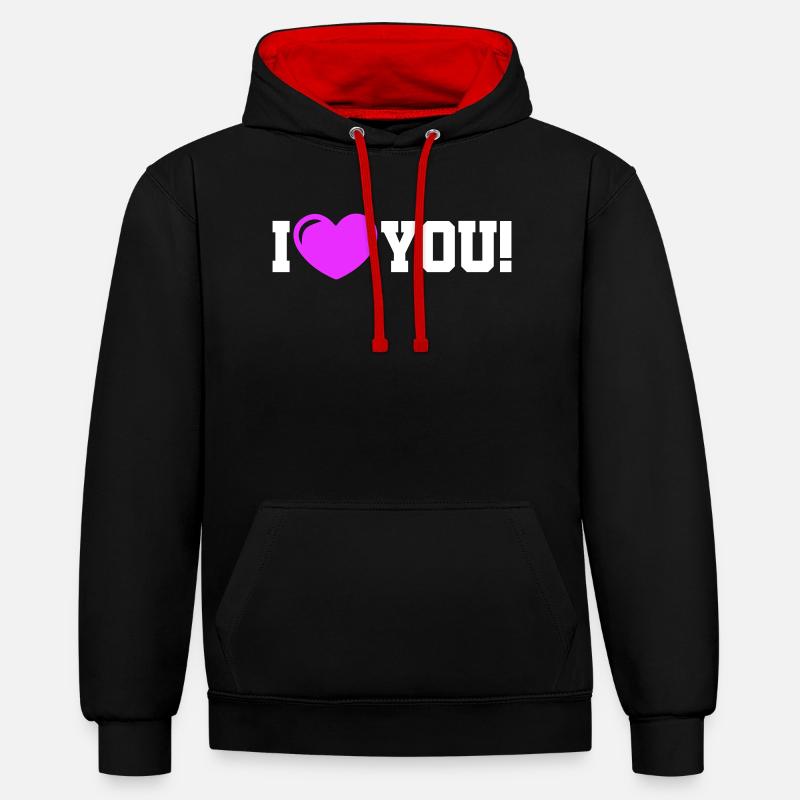 Je t’aime - Ich Liebe Dich - Sweat à capuche contrasté - noir/rouge