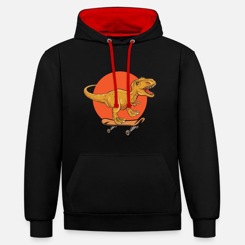 T-Rex dinosaure Trex Dino Skateboard - Sweat à capuche contrasté - noir/rouge