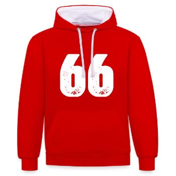 66 Number jersey - Contrast hoodie - red/white - Front - Liana (172cm) & Jaron (178cm)