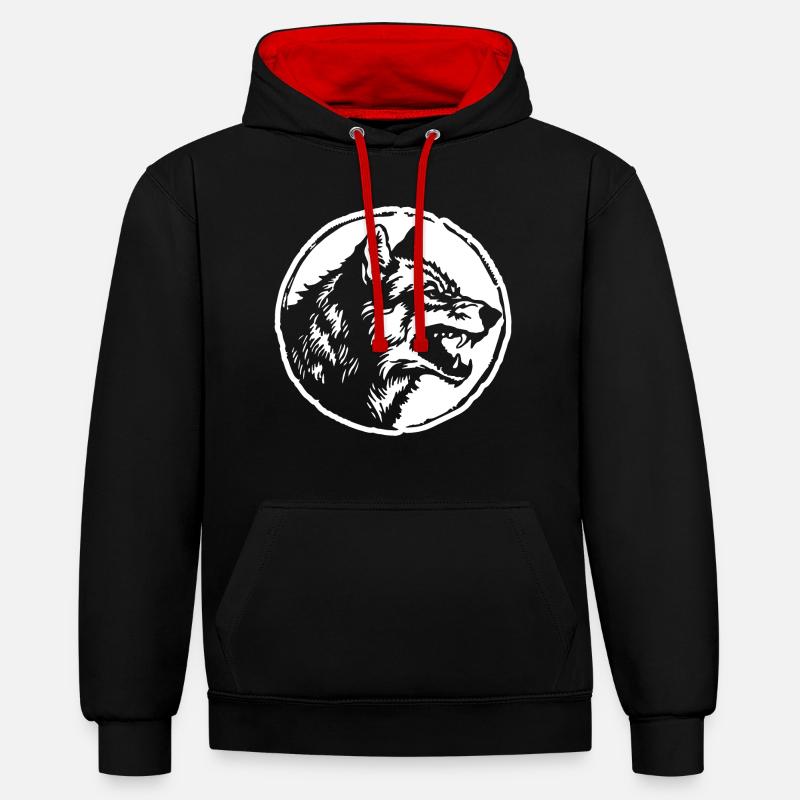 Loup - Sweat à capuche contrasté - noir/rouge