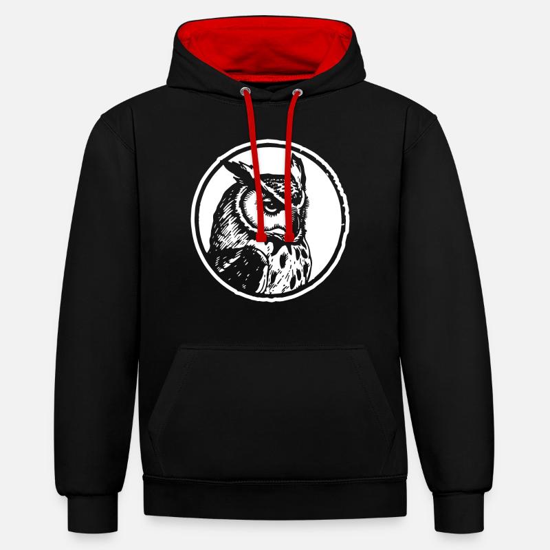 Eule Eulen Vogel - Kontrast-Hoodie - Schwarz/Rot