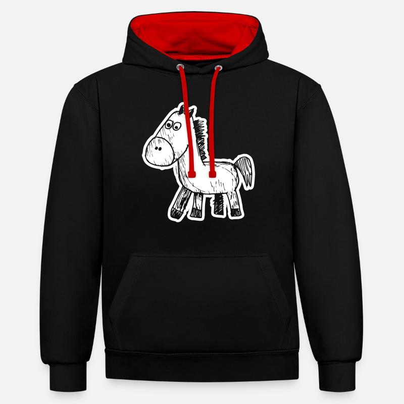 Cheval Chevaux Équitation Cavalier - Sweat à capuche contrasté - noir/rouge