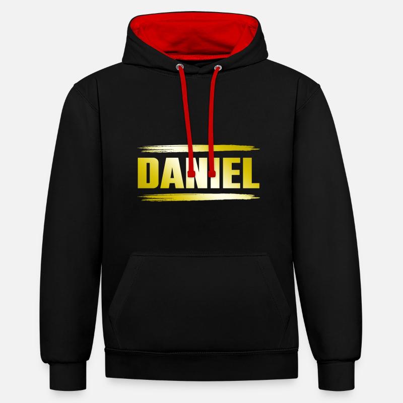 Daniel - Sweat à capuche contrasté - noir/rouge