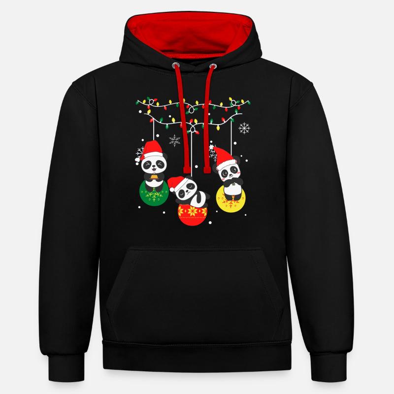 Panda Noël - Sweat à capuche contrasté - noir/rouge