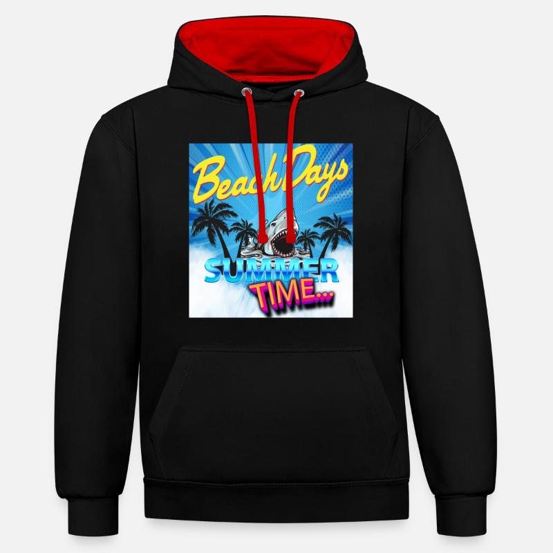 Heure d'été - Sweat à capuche contrasté - noir/rouge