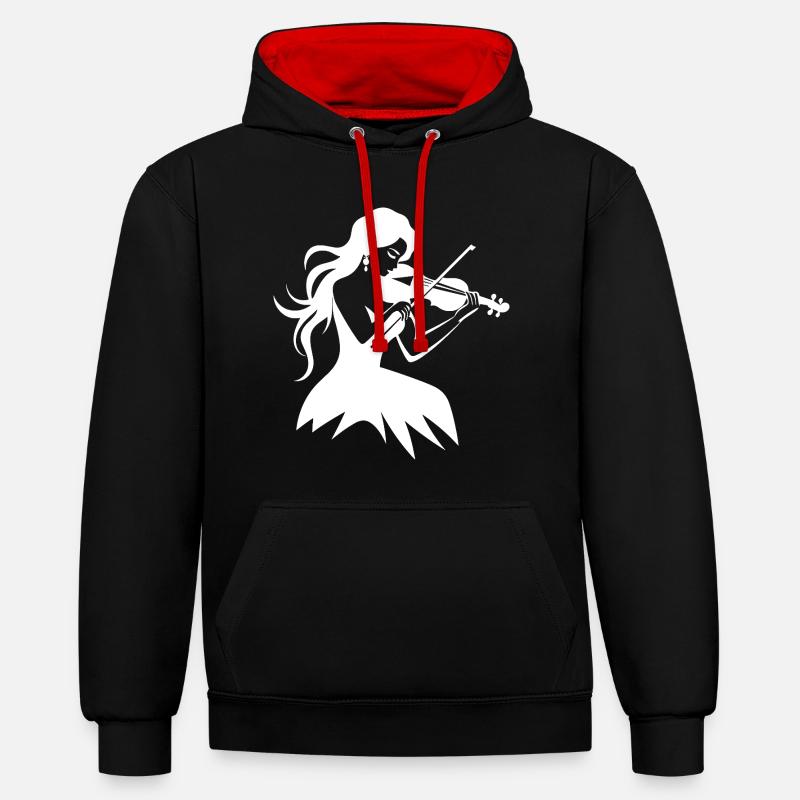 Dessin de fille de violon - Sweat à capuche contrasté - noir/rouge