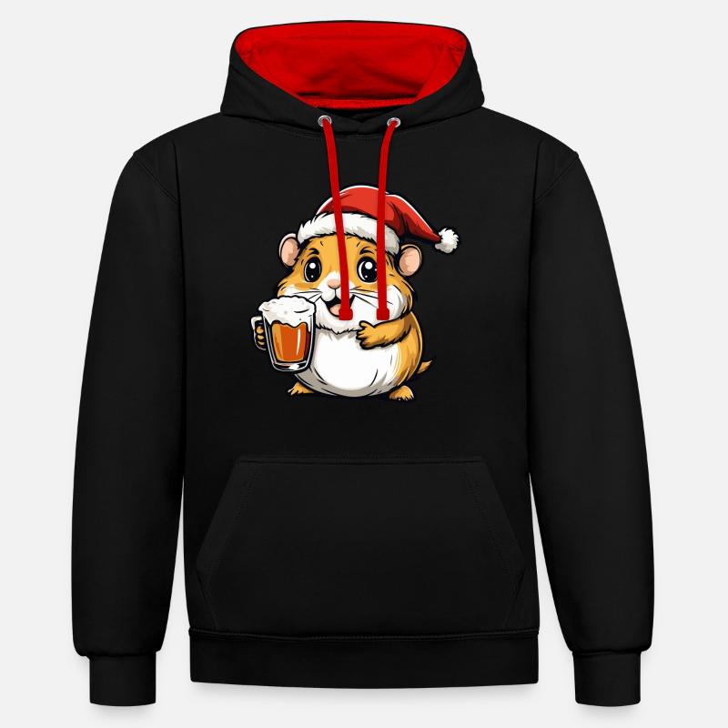 Bière de Noël Hamster - Sweat à capuche contrasté - noir/rouge
