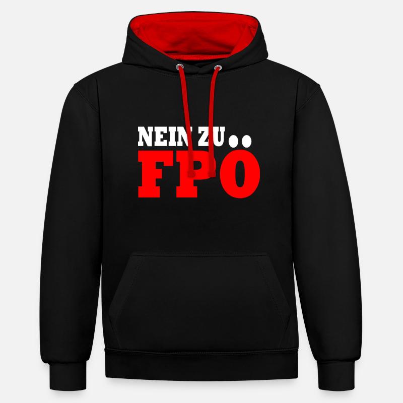 Non à fpö - Sweat à capuche contrasté - noir/rouge