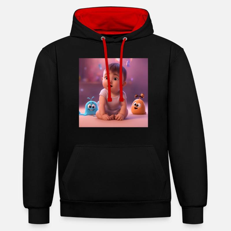 bébé mignon avec des créatures - Sweat à capuche contrasté - noir/rouge
