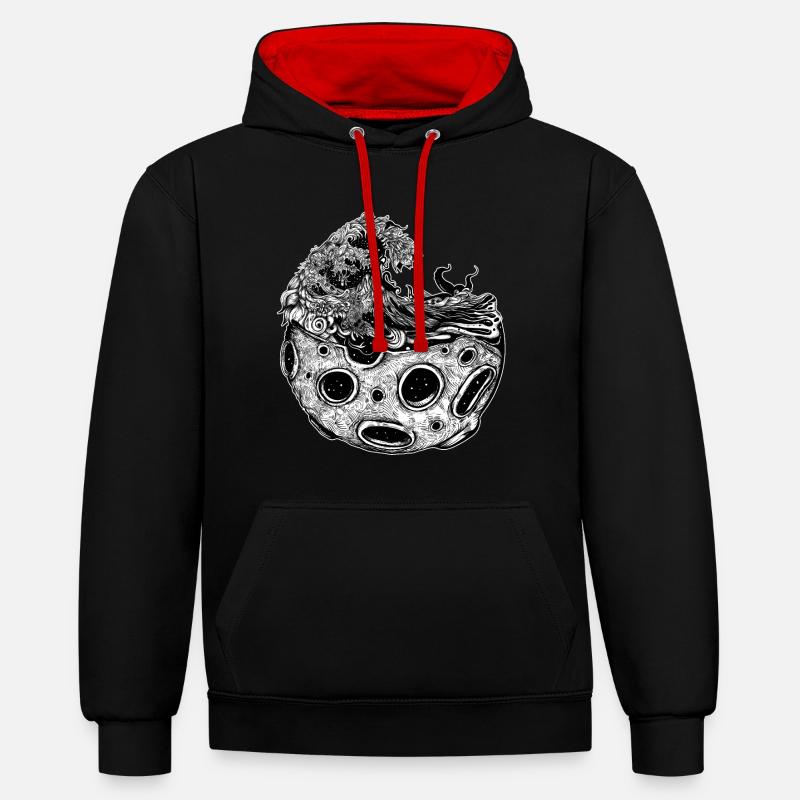Vague de lune - Sweat à capuche contrasté - noir/rouge