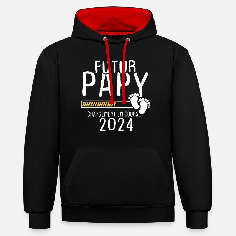 Futur Papy 2024 - Sweat à capuche contrasté - noir/rouge