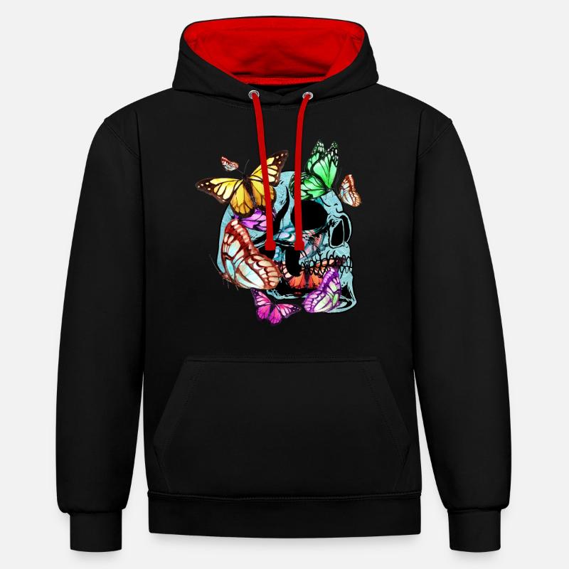 Papillon - Sweat à capuche contrasté - noir/rouge