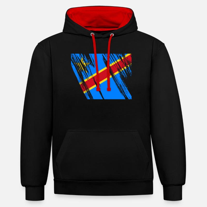 Drapeau du Congo - Sweat à capuche contrasté - noir/rouge