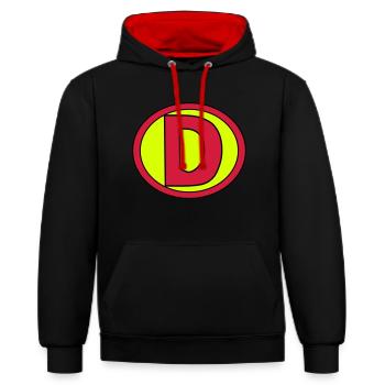 Super, Superheld, Superheldin, Hero, D - Kontrast-Hoodie - Schwarz/Rot - Vorne - Anna (173cm) & Nico (186cm)