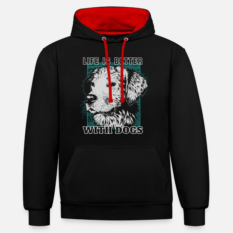 Cadeau de chien - Sweat à capuche contrasté - noir/rouge