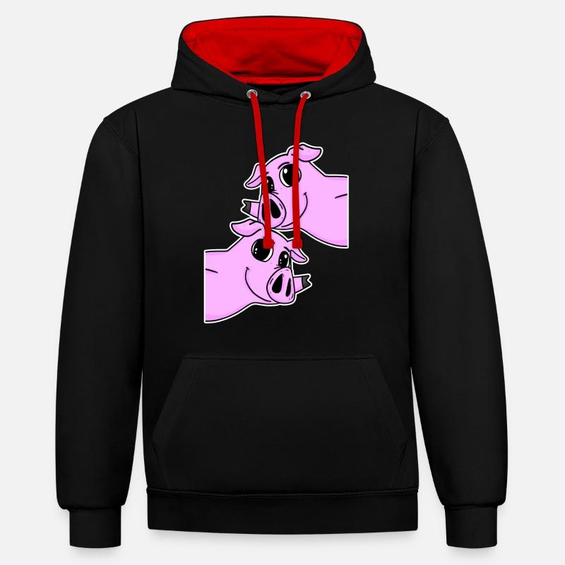 Cochons Cochons - Sweat à capuche contrasté - noir/rouge