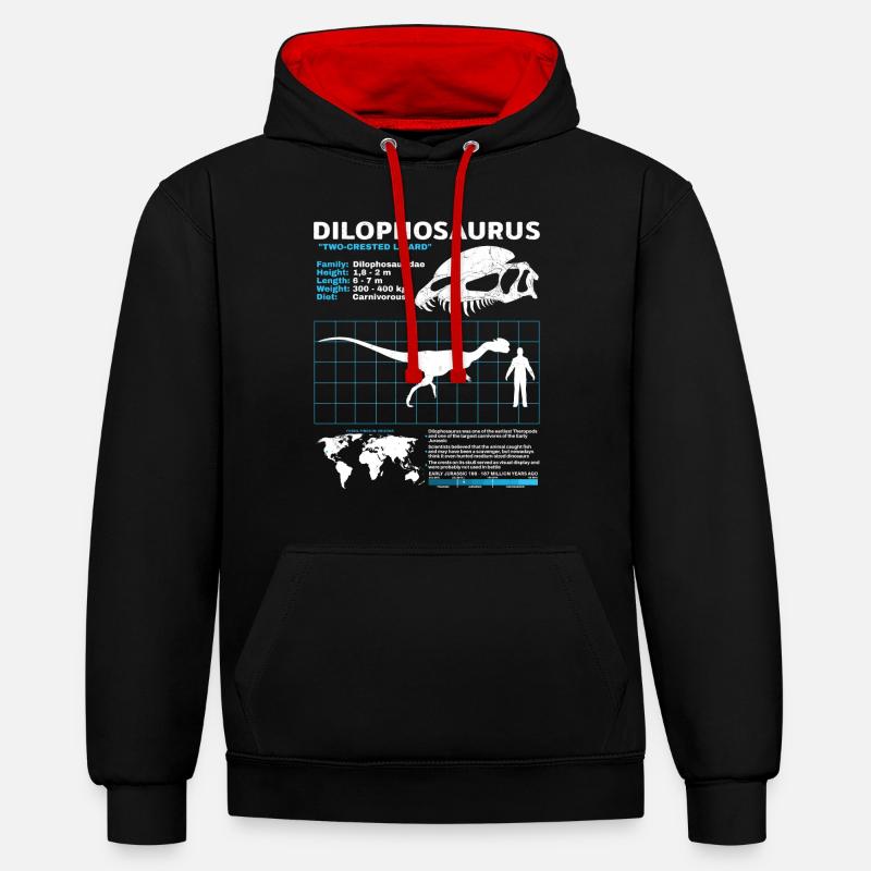 Fiche technique de Dilophosaurus - Sweat à capuche contrasté - noir/rouge