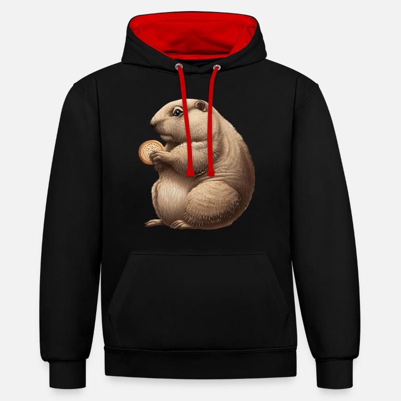 Marmotte avec craquelins - Sweat à capuche contrasté - noir/rouge