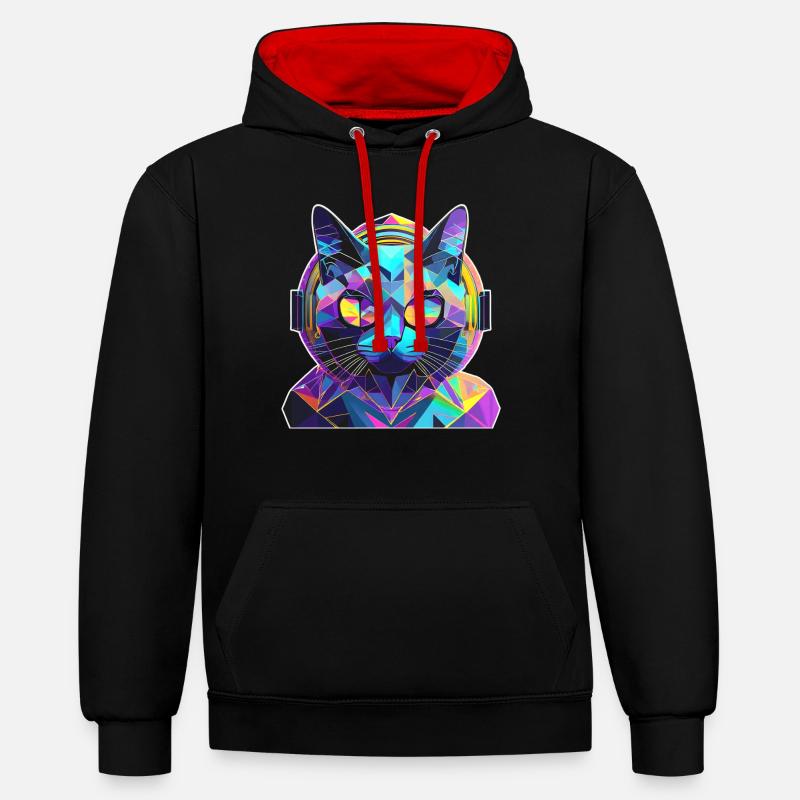 Chat de musique - Sweat à capuche contrasté - noir/rouge