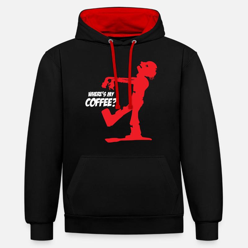Zombie Où est mon café - Sweat à capuche contrasté - noir/rouge