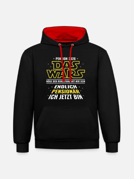 Pension 2026 Das wars - Endlich Pensionär ich bin - Kontrast-Hoodie - Schwarz/Rot