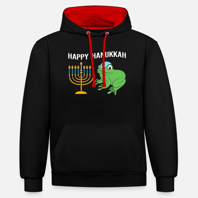 Hanoukka Hanoukka Hanoukka Grenouille - Sweat à capuche contrasté - noir/rouge