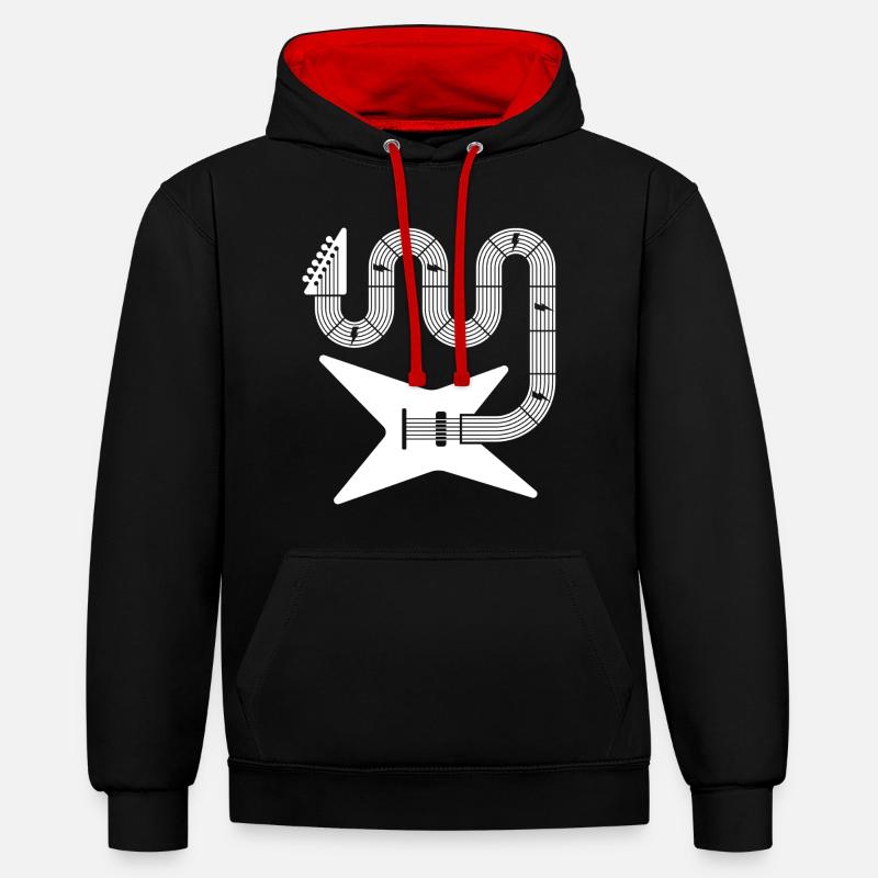 Abstrakte E-Gitarre - Kontrast-Hoodie - Schwarz/Rot