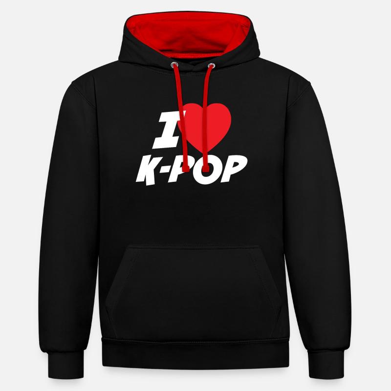 J’adore la K-pop - Sweat à capuche contrasté - noir/rouge