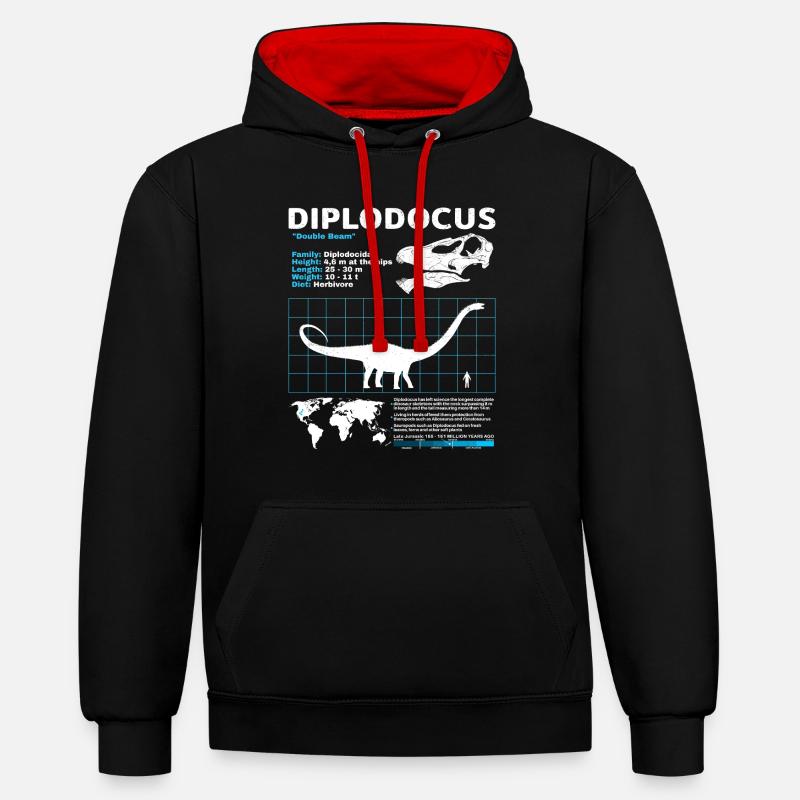 Diplodocus Data Sheet - Contrast hoodie - black/red