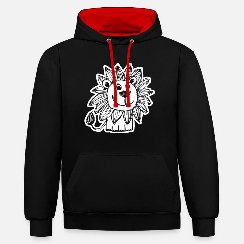 Lion Tête de Lion - Sweat à capuche contrasté - noir/rouge