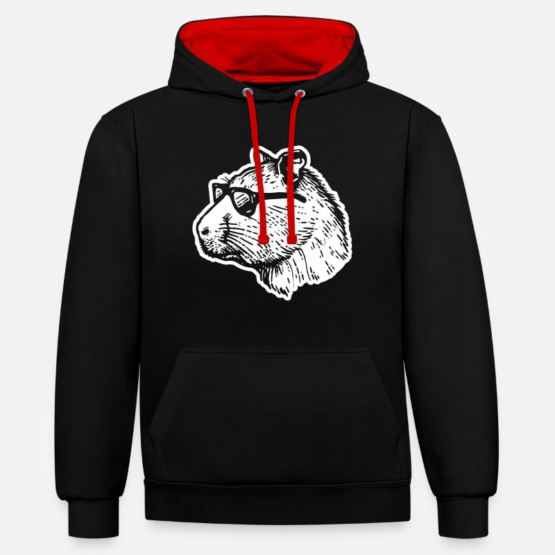 Capybara Wasserschwein - Sweat à capuche contrasté - noir/rouge