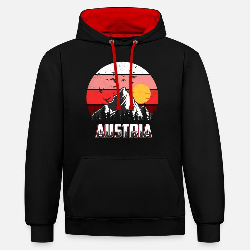 L'Autriche - Sweat à capuche contrasté - noir/rouge