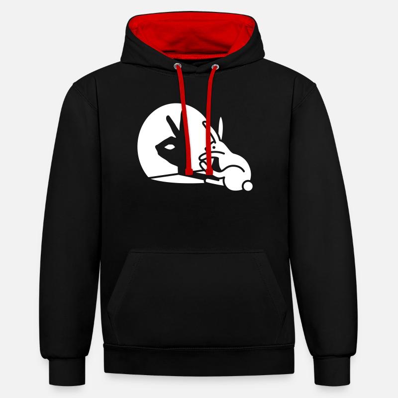 Funny Rabbit Hand Shadow Projection Rabbit - Contrast hoodie - black/red