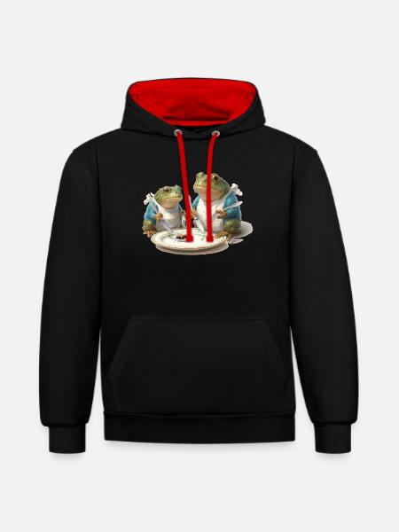 Frosch-Dinner: Fliege am Teller - Kontrast-Hoodie - Schwarz/Rot