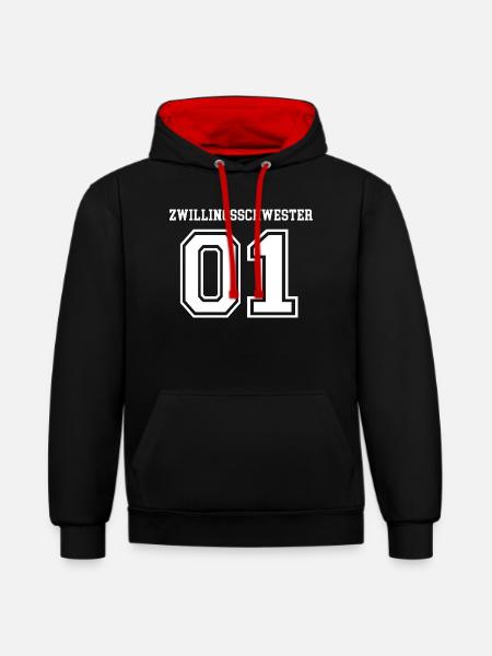 Zwillingsschwester Zwilling Schwestern Mädchen 01 - Kontrast-Hoodie - Schwarz/Rot