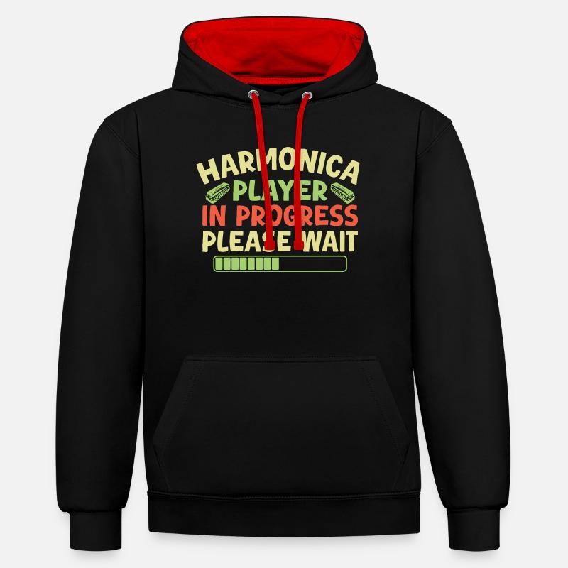 Funny Harmonica Player In Progress Harmonica - Kontrast-Hoodie - Schwarz/Rot