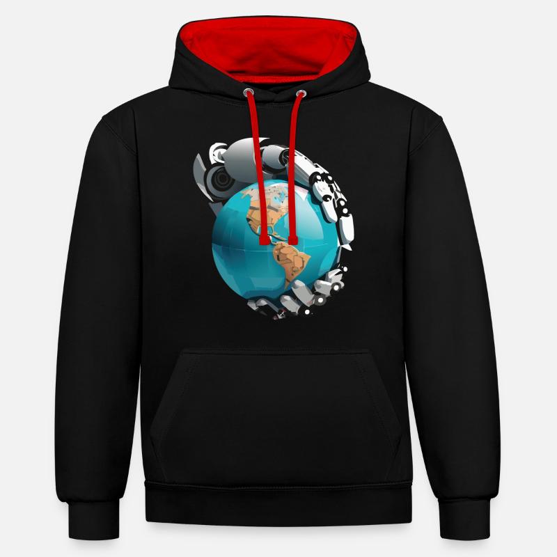 Les robots envahissent le monde - Sweat à capuche contrasté - noir/rouge