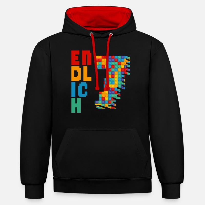 Enfin 7 blocs de construction - Sweat à capuche contrasté - noir/rouge
