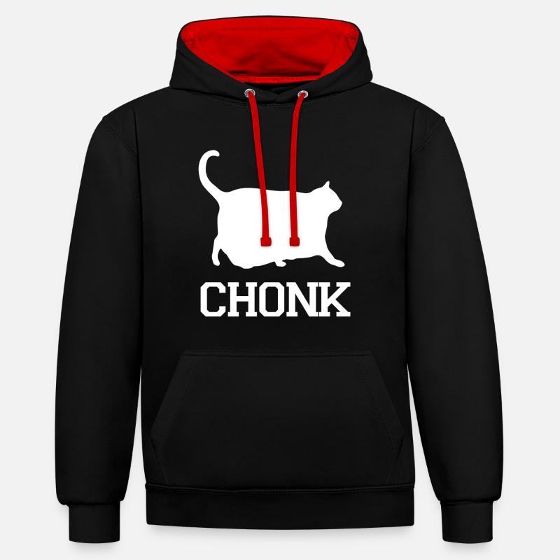 Chat chonk - Sweat à capuche contrasté - noir/rouge