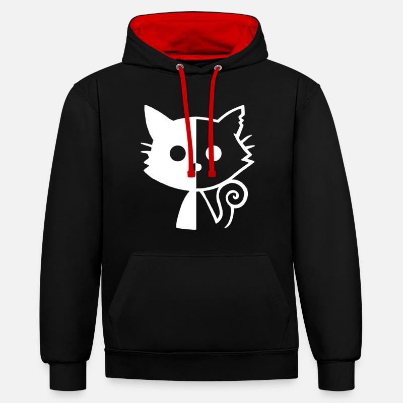 Chaton blanc yin et yang - Sweat à capuche contrasté - noir/rouge
