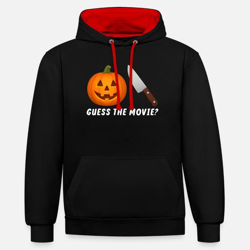 Citrouille Jack-O-Lantern avec couteau - Sweat à capuche contrasté - noir/rouge